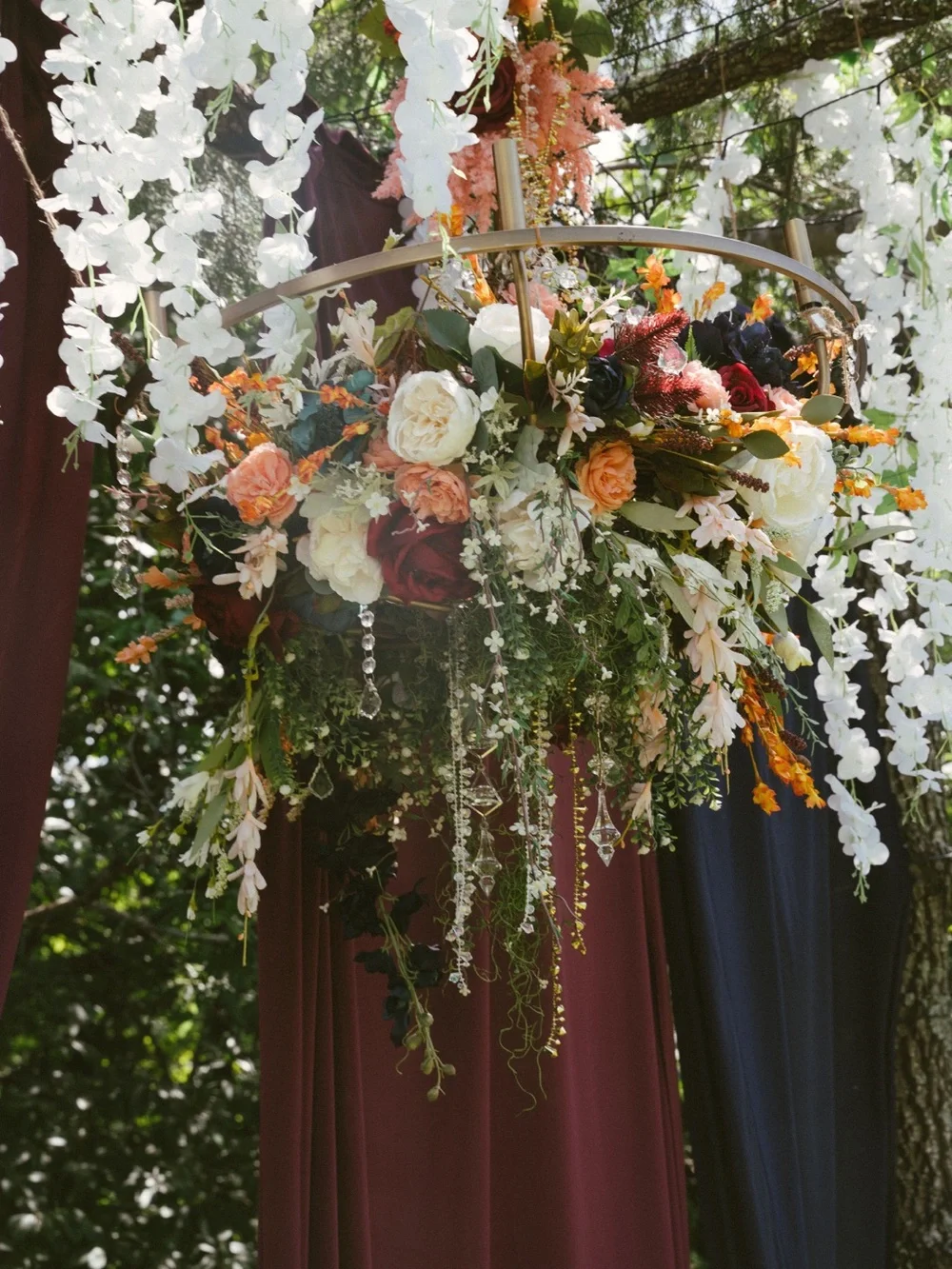 Elegant Hanging Floral Chandelier - White, Peach & Burgundy